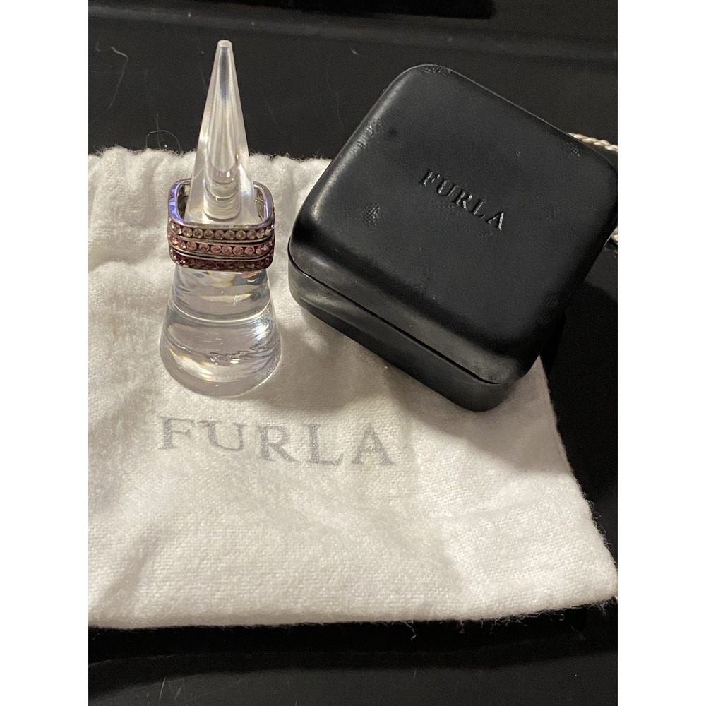 Rare Furla Triple-Ring Band Pink-Purple Italian Sterling Silver Sz 5.5 c2000's